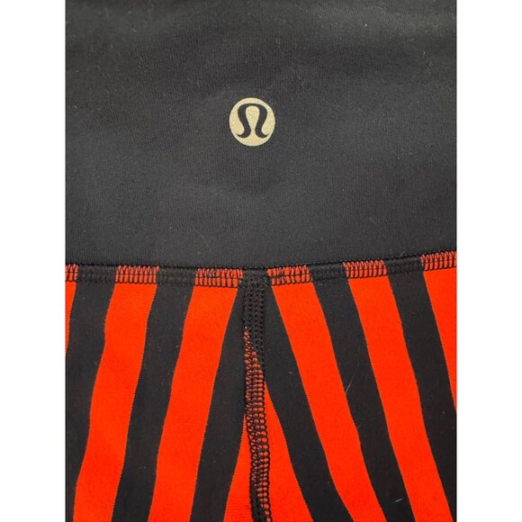 Lululemon Wunder Under Crop Leggings, Navy Blue with Neon Orange Stripe, Size 8 - Picture 6 of 10